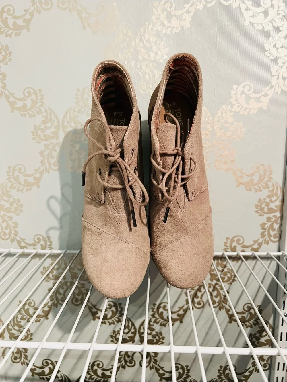 TOMS Desert Wedge Ankle Bootie in Tan Suede